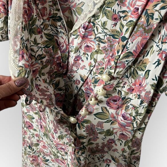 Jonathan Martin Vintage 80s Pastel Floral Lace Collar Cottagecore A-Line Dress - Picture 10 of 16